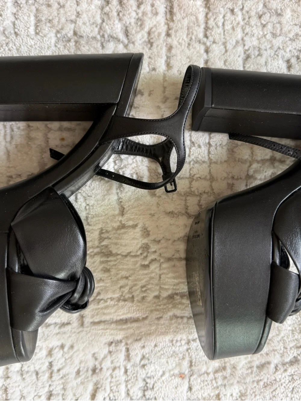 Saint Laurent Black Leather Knot Slingback Platforms - Picture 4 of 5